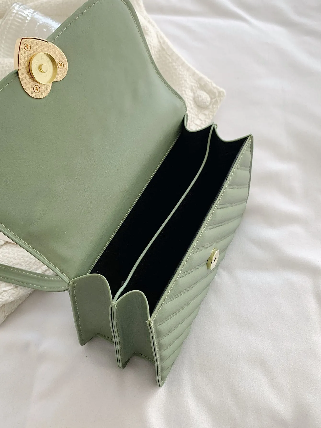 Heart Decor Snap Button Square Bag - Mint Green