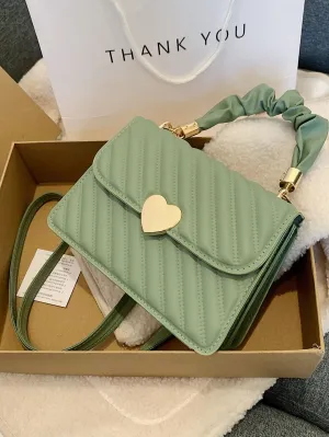 Heart Decor Snap Button Square Bag - Mint Green