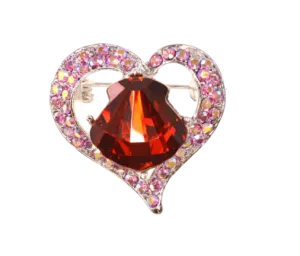 Heart Red Faux Crystals Brooch