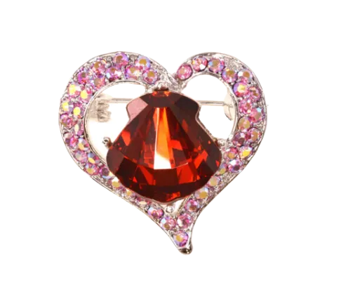 Heart Red Faux Crystals Brooch