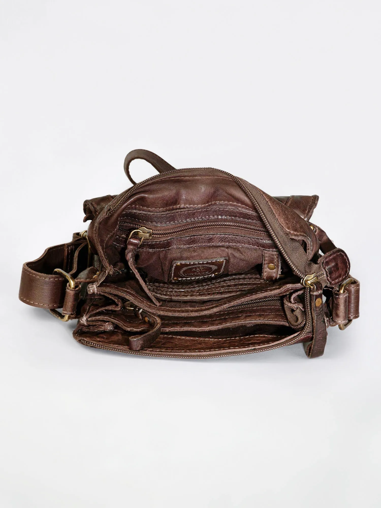 Henry: Brown Flap Bag Cross Body In Veg Tan Leather by art n vintage