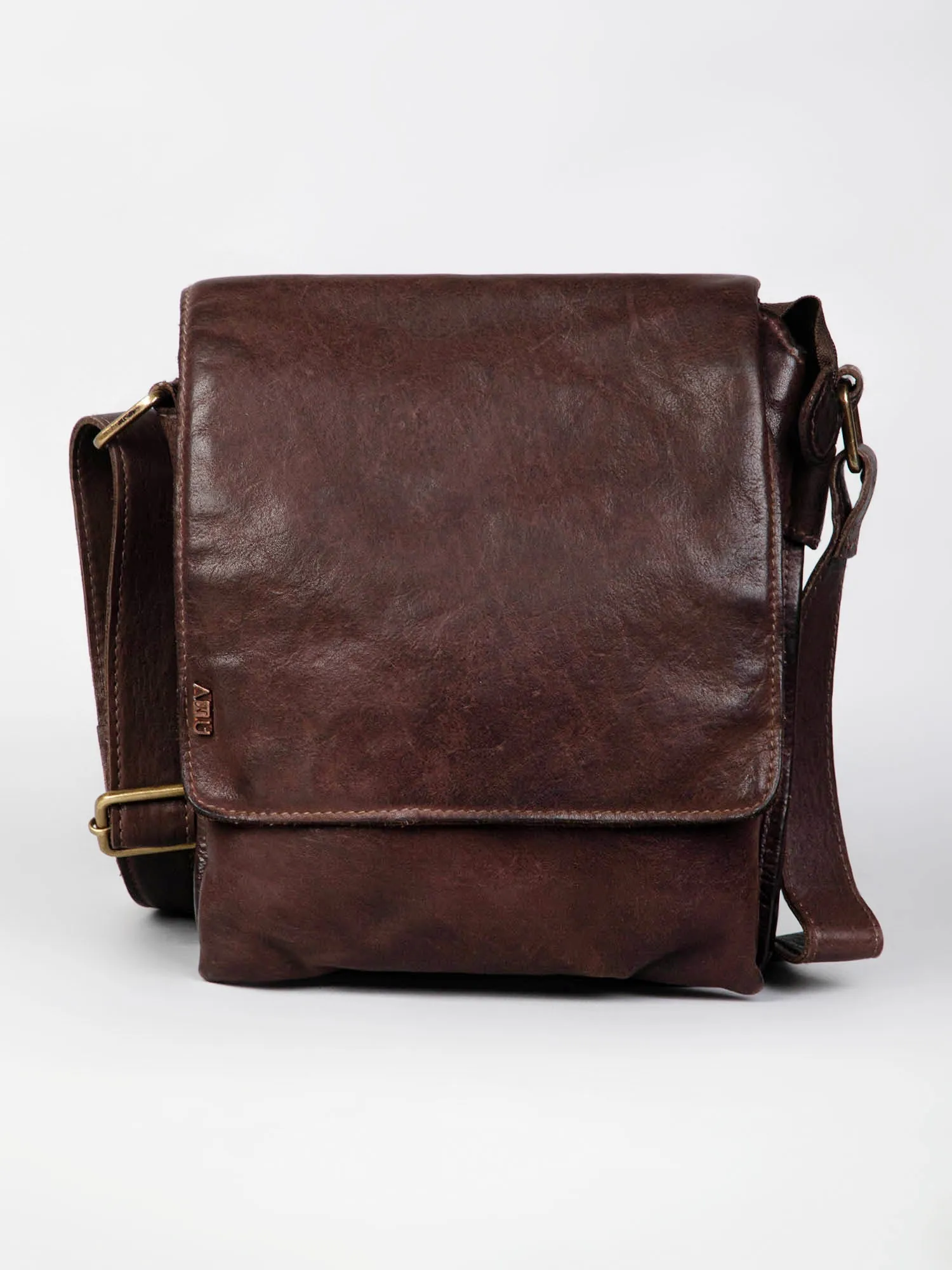 Henry: Brown Flap Bag Cross Body In Veg Tan Leather by art n vintage