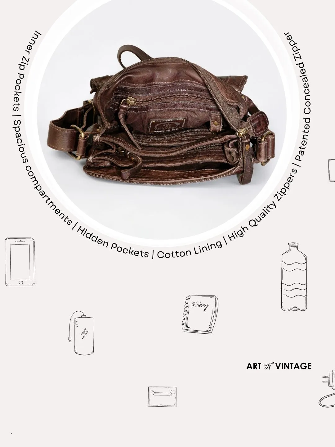 Henry: Brown Flap Bag Cross Body In Veg Tan Leather by art n vintage