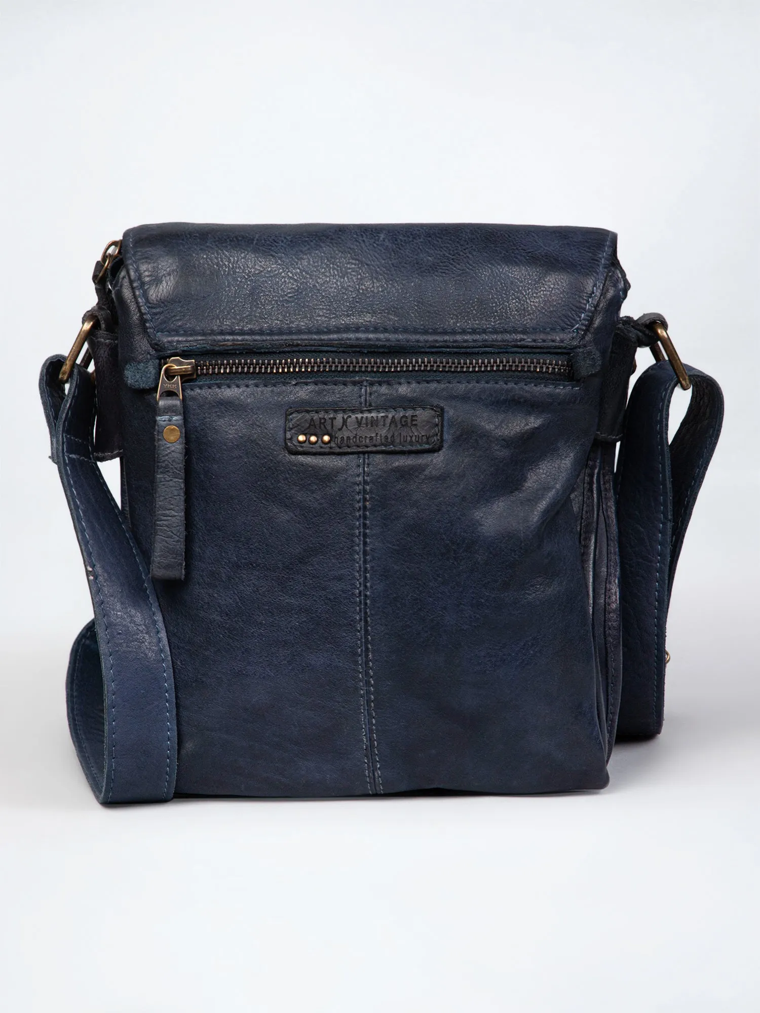 Henry: Brown Flap Bag Cross Body In Veg Tan Leather by art n vintage
