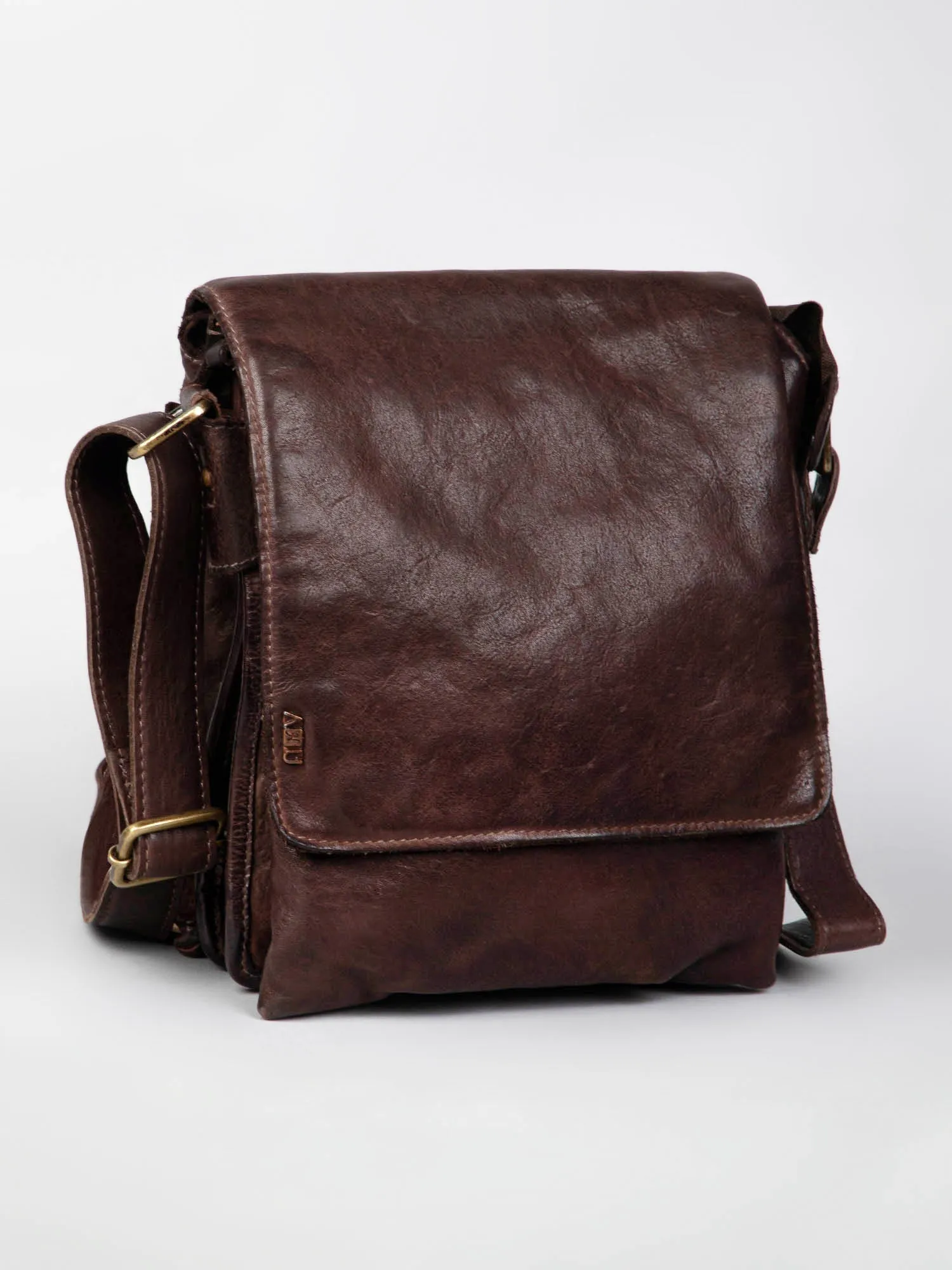Henry: Brown Flap Bag Cross Body In Veg Tan Leather by art n vintage