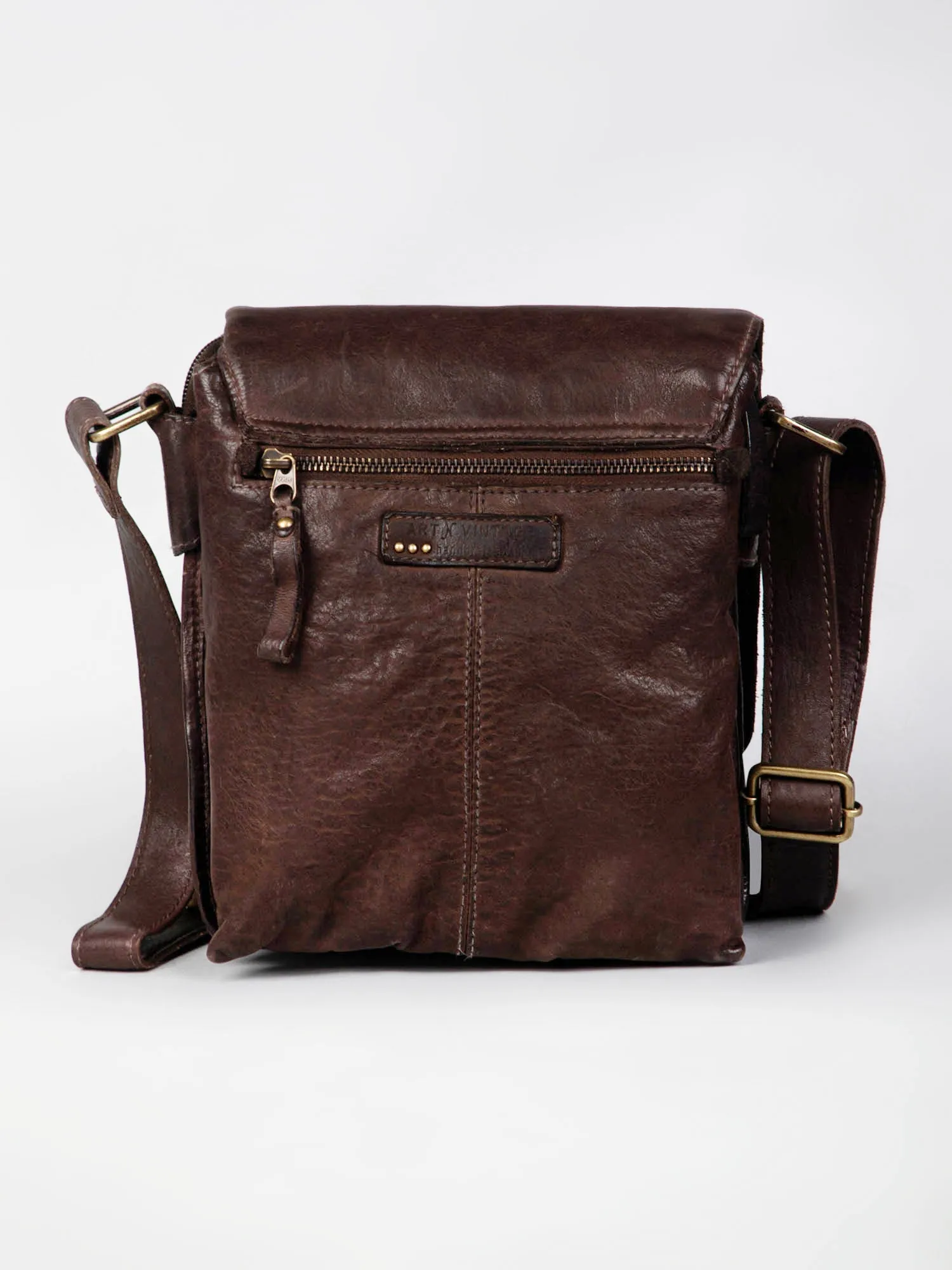 Henry: Brown Flap Bag Cross Body In Veg Tan Leather by art n vintage