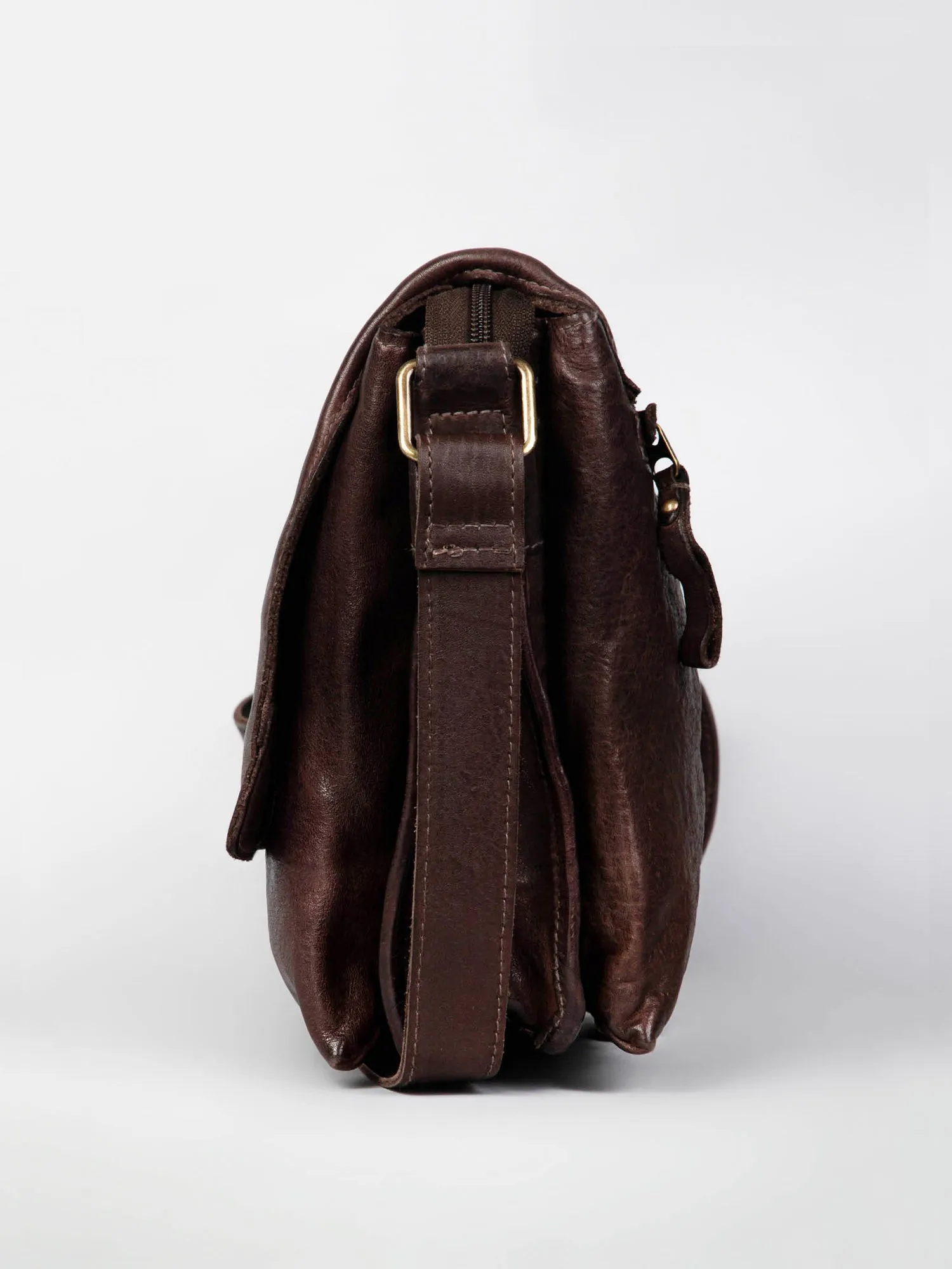 Henry: Brown Flap Bag Cross Body In Veg Tan Leather by art n vintage