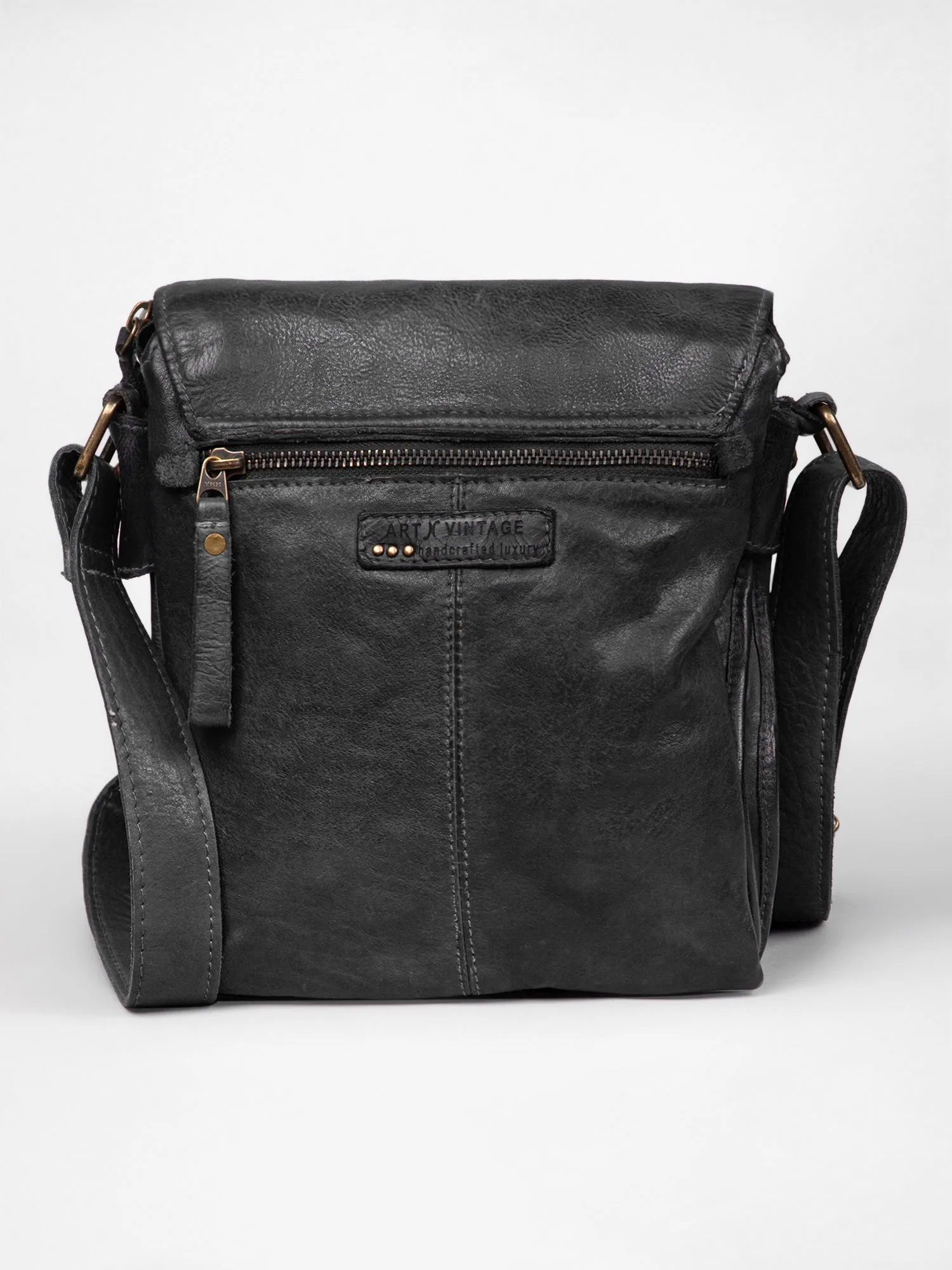 Henry: Brown Flap Bag Cross Body In Veg Tan Leather by art n vintage