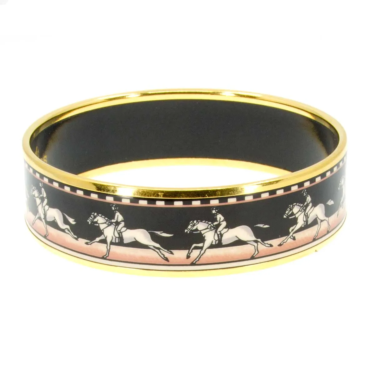 Hermes Black & Pink Enamel Equestrian Bangle Bracelet