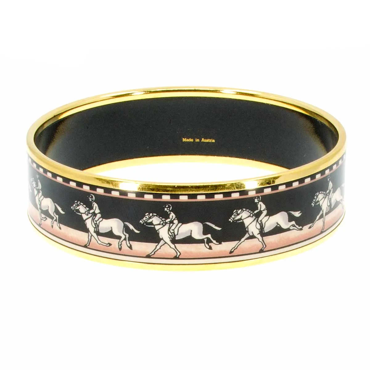 Hermes Black & Pink Enamel Equestrian Bangle Bracelet