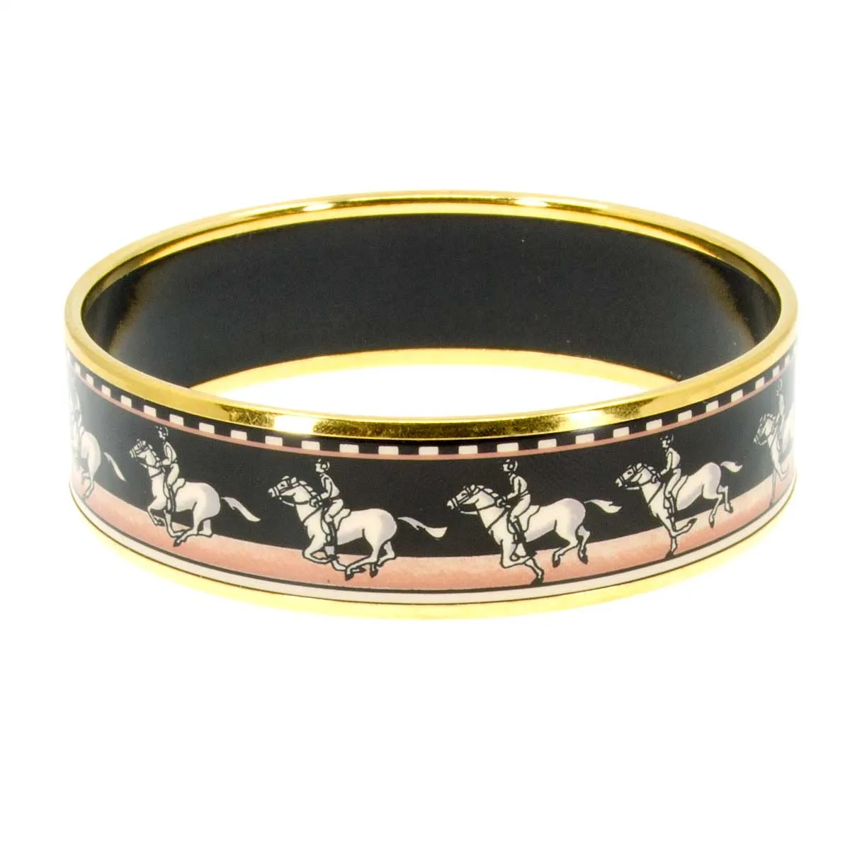 Hermes Black & Pink Enamel Equestrian Bangle Bracelet
