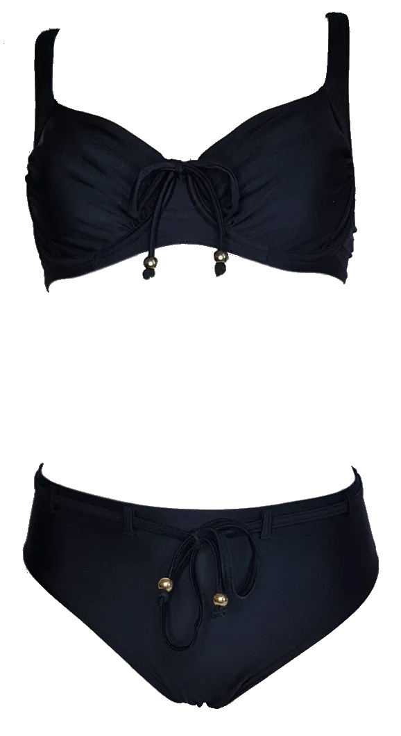 High waist black bikini bottom with black lycra belt
