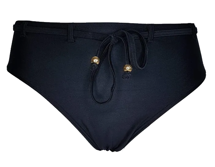 High waist black bikini bottom with black lycra belt
