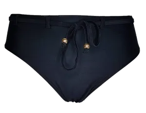 High waist black bikini bottom with black lycra belt