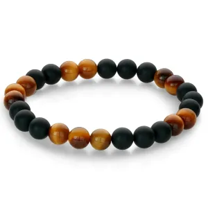 Italgem Yellow Tiger's Eye and Matte Black Onyx Beaded Stretch Bracelet