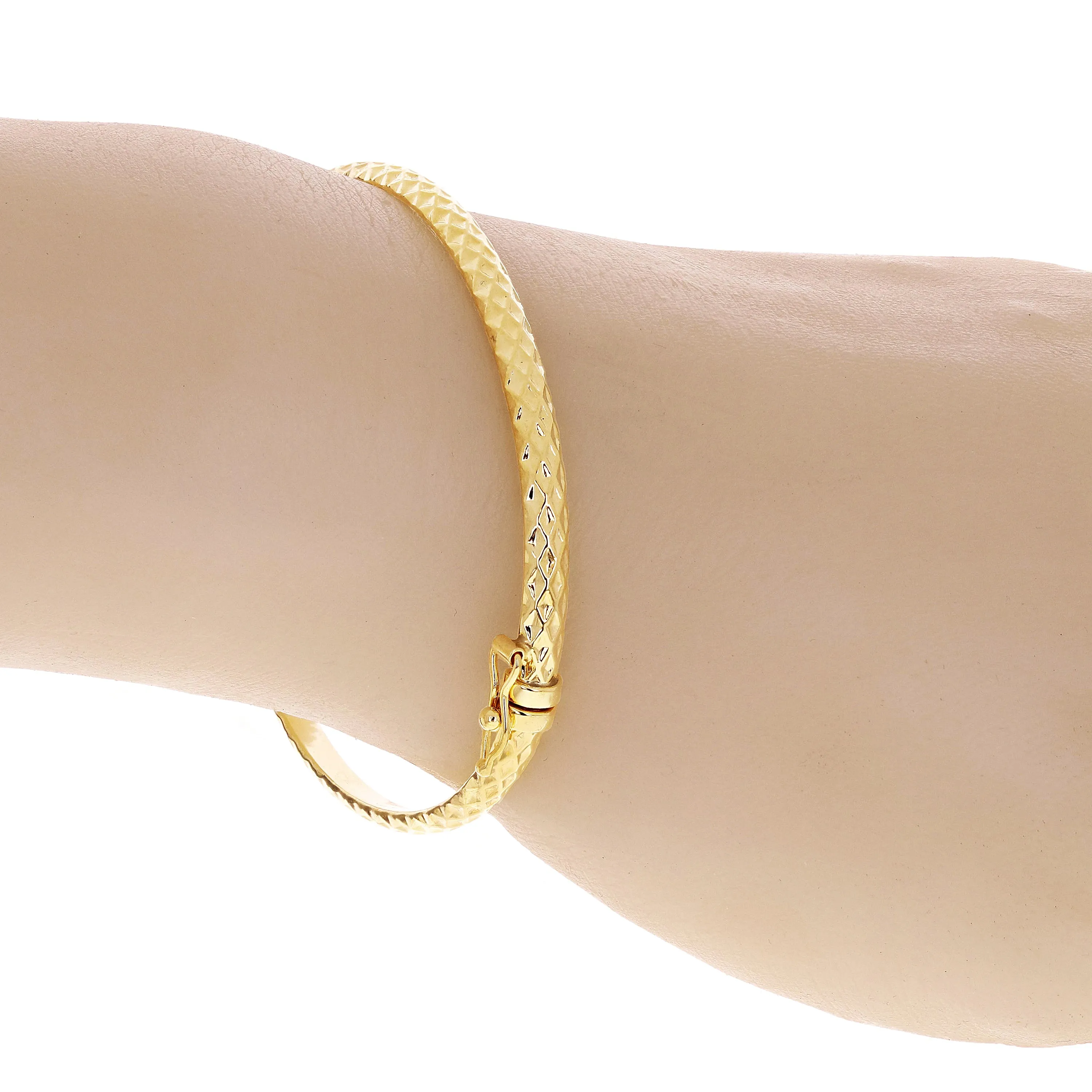 Italian 14kt Yellow Gold Hollow Faceted Bangle Bracelet 7" 3.65mm 3.8 grams
