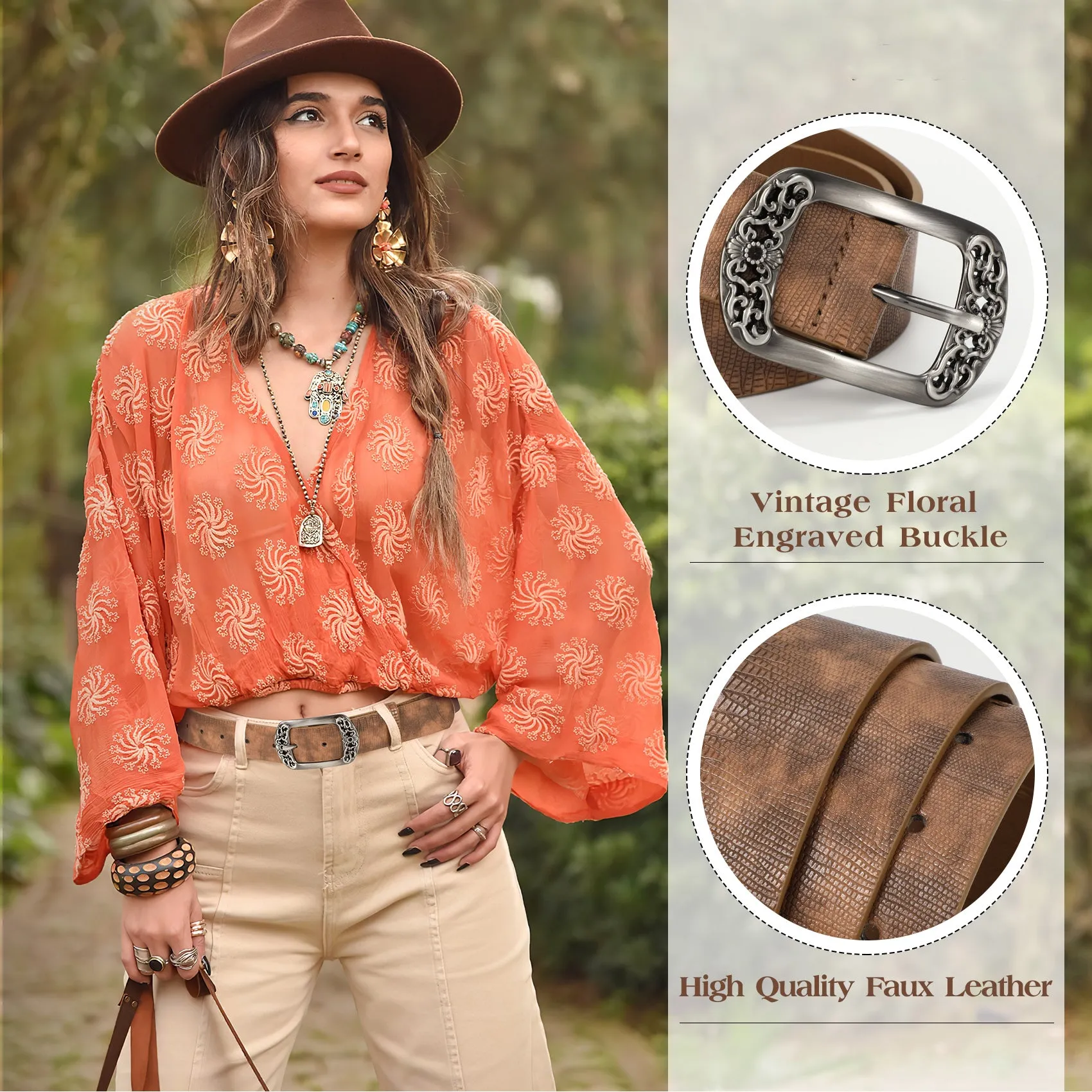 JASGOOD 1 Pack Vintage Snake Pattern Design Faux Leather Zinc Alloy Pin Buckle Women Belt For Jeans