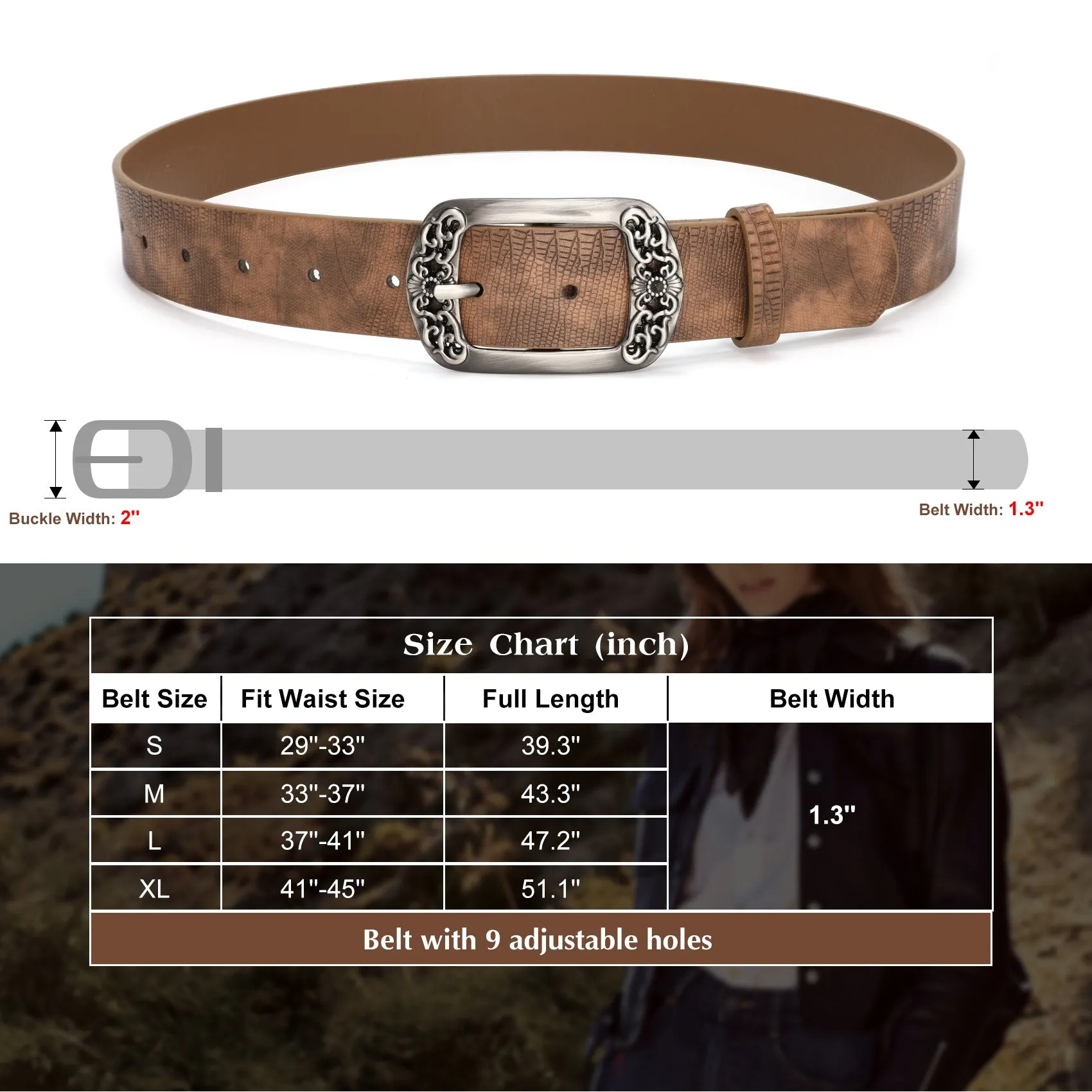 JASGOOD 1 Pack Vintage Snake Pattern Design Faux Leather Zinc Alloy Pin Buckle Women Belt For Jeans