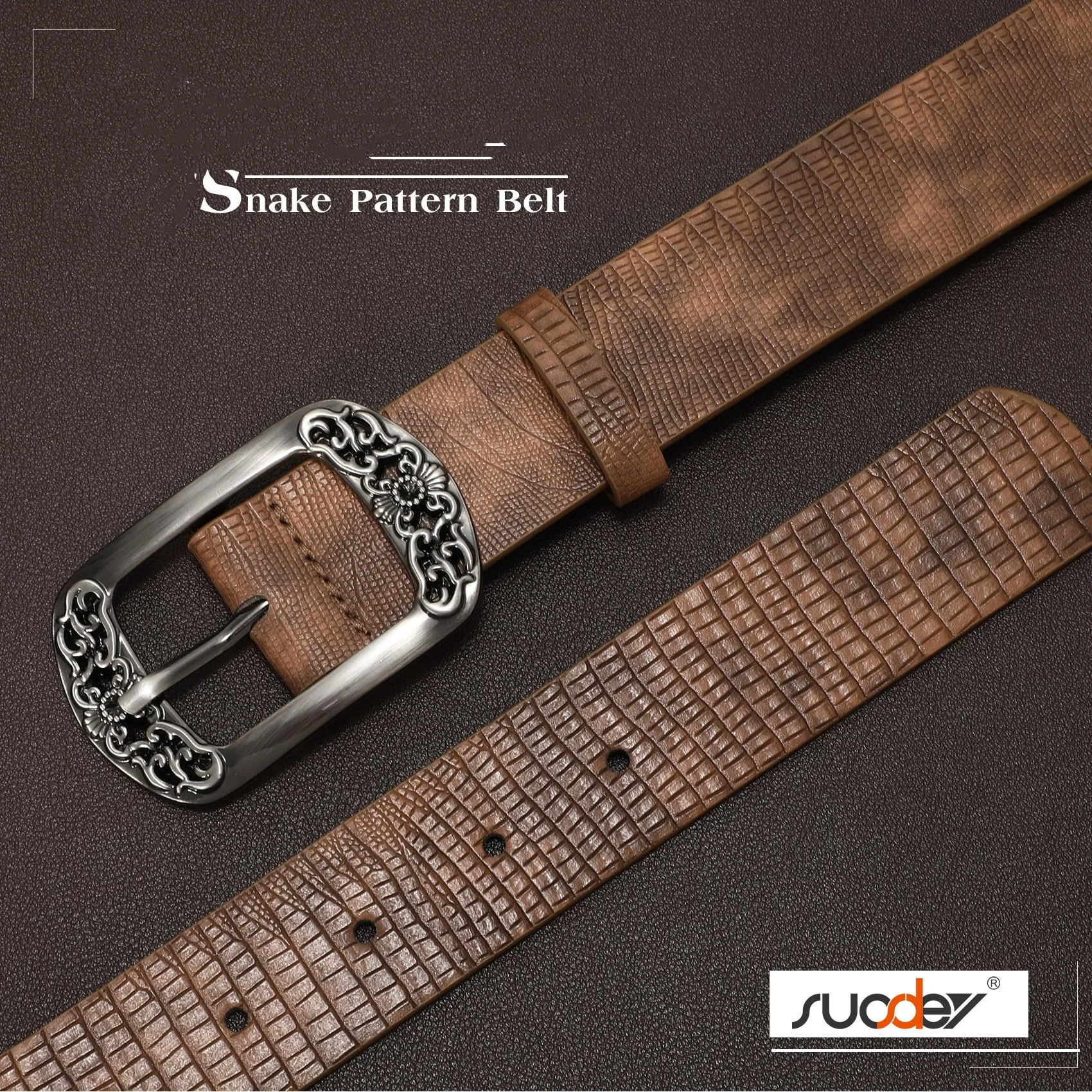 JASGOOD 1 Pack Vintage Snake Pattern Design Faux Leather Zinc Alloy Pin Buckle Women Belt For Jeans