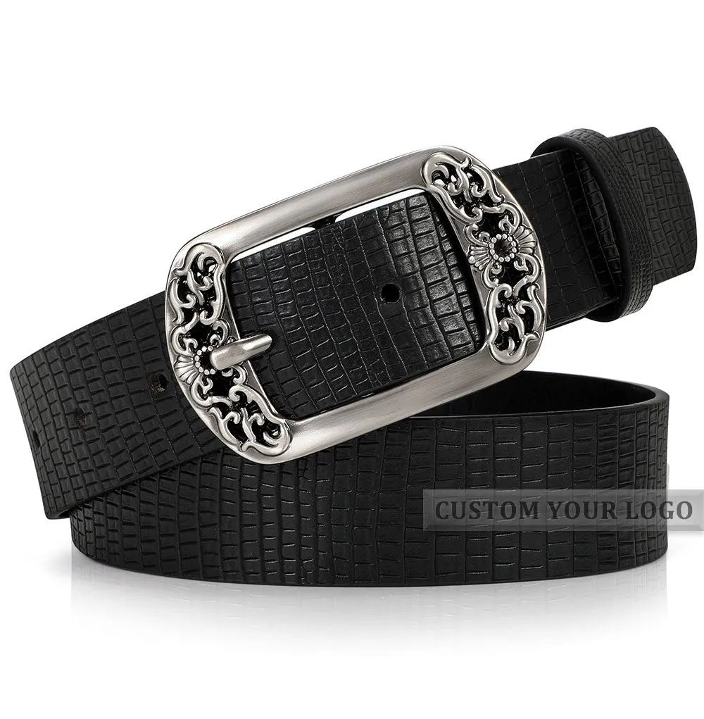 JASGOOD 1 Pack Vintage Snake Pattern Design Faux Leather Zinc Alloy Pin Buckle Women Belt For Jeans