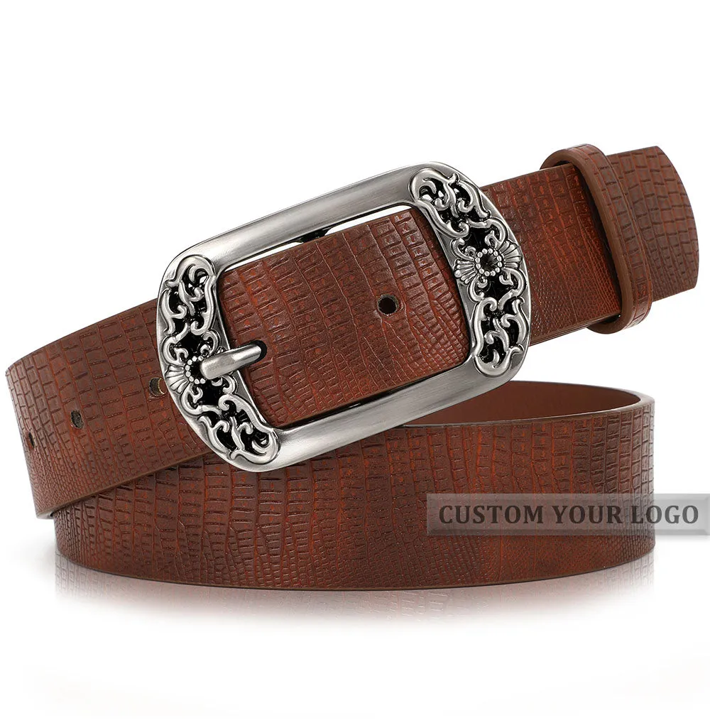 JASGOOD 1 Pack Vintage Snake Pattern Design Faux Leather Zinc Alloy Pin Buckle Women Belt For Jeans