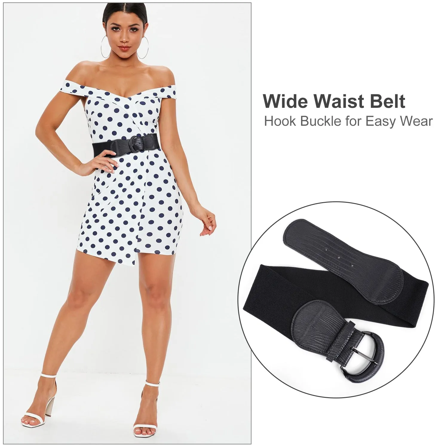 JASGOOD Women Stretchy Wide Waist Belt for Dress Ladies Elastic Belt Hook Buckle