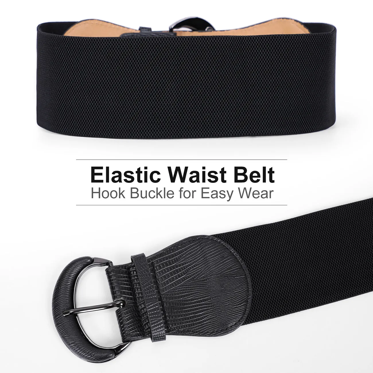 JASGOOD Women Stretchy Wide Waist Belt for Dress Ladies Elastic Belt Hook Buckle