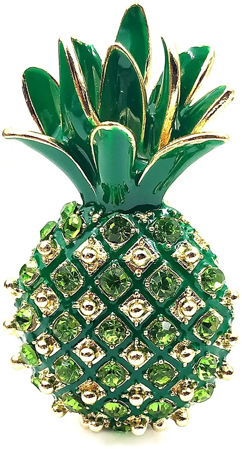 Jewelblings Gorgeous Crystal and Enamel Green Pineapple Pin Brooch