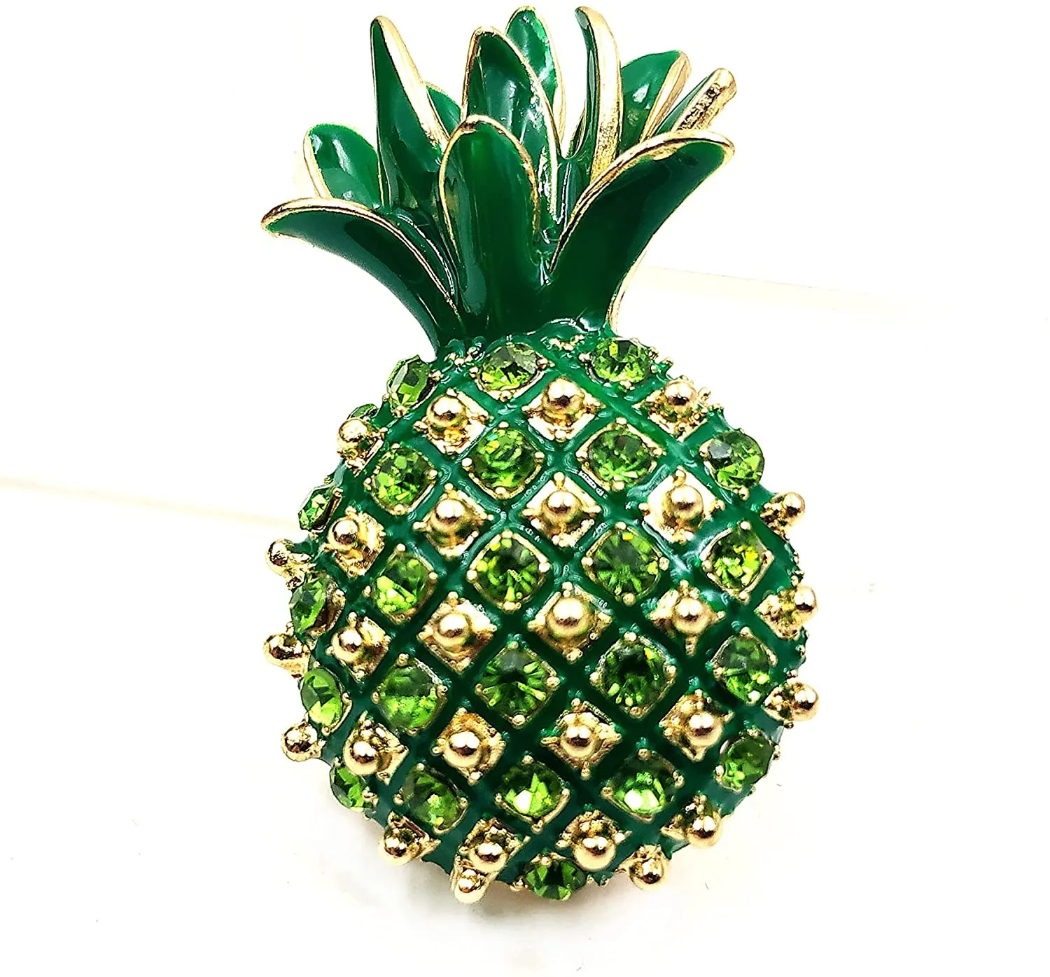 Jewelblings Gorgeous Crystal and Enamel Green Pineapple Pin Brooch