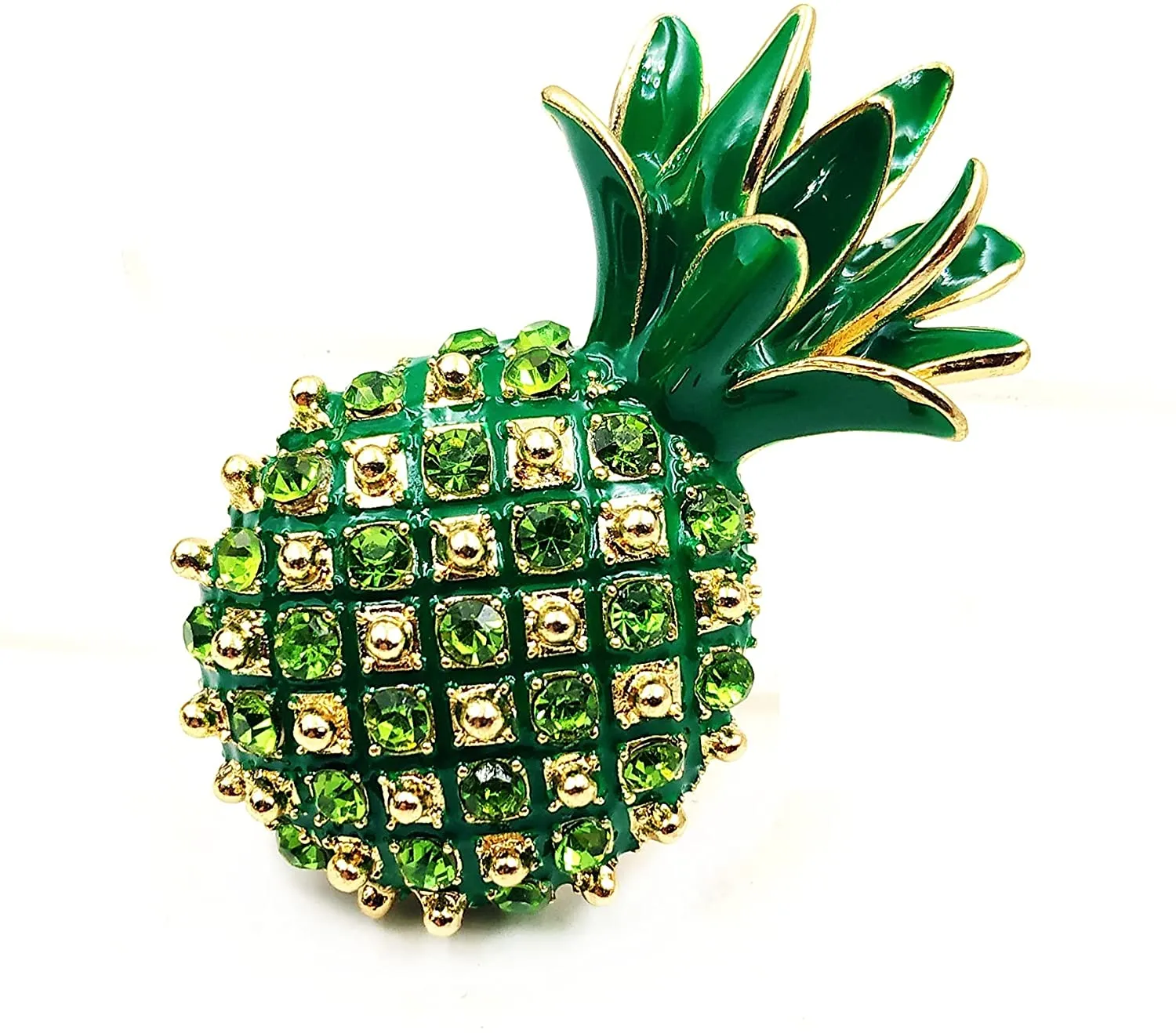 Jewelblings Gorgeous Crystal and Enamel Green Pineapple Pin Brooch