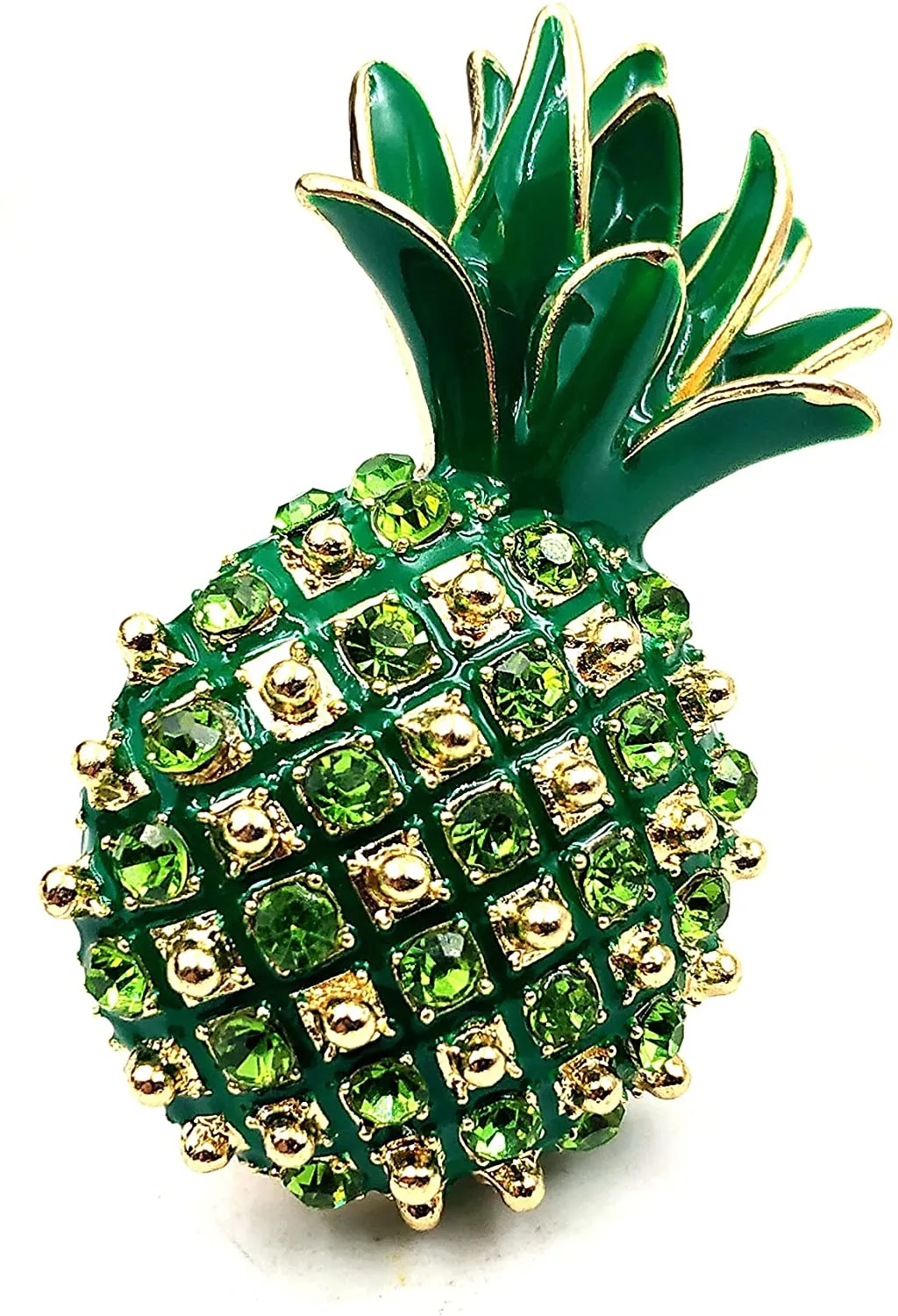 Jewelblings Gorgeous Crystal and Enamel Green Pineapple Pin Brooch