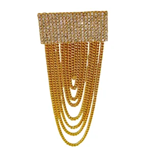 Jewelblings Hip-hop Fashion Inspiration Wide Crystal Pave Bar and Golden Link Chain Drop Brooches Badge Pins for Unisex Base Cloth Accessory