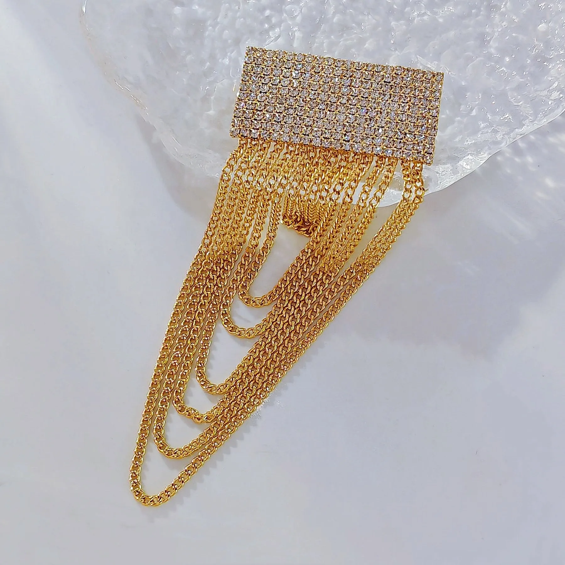 Jewelblings Hip-hop Fashion Inspiration Wide Crystal Pave Bar and Golden Link Chain Drop Brooches Badge Pins for Unisex Base Cloth Accessory