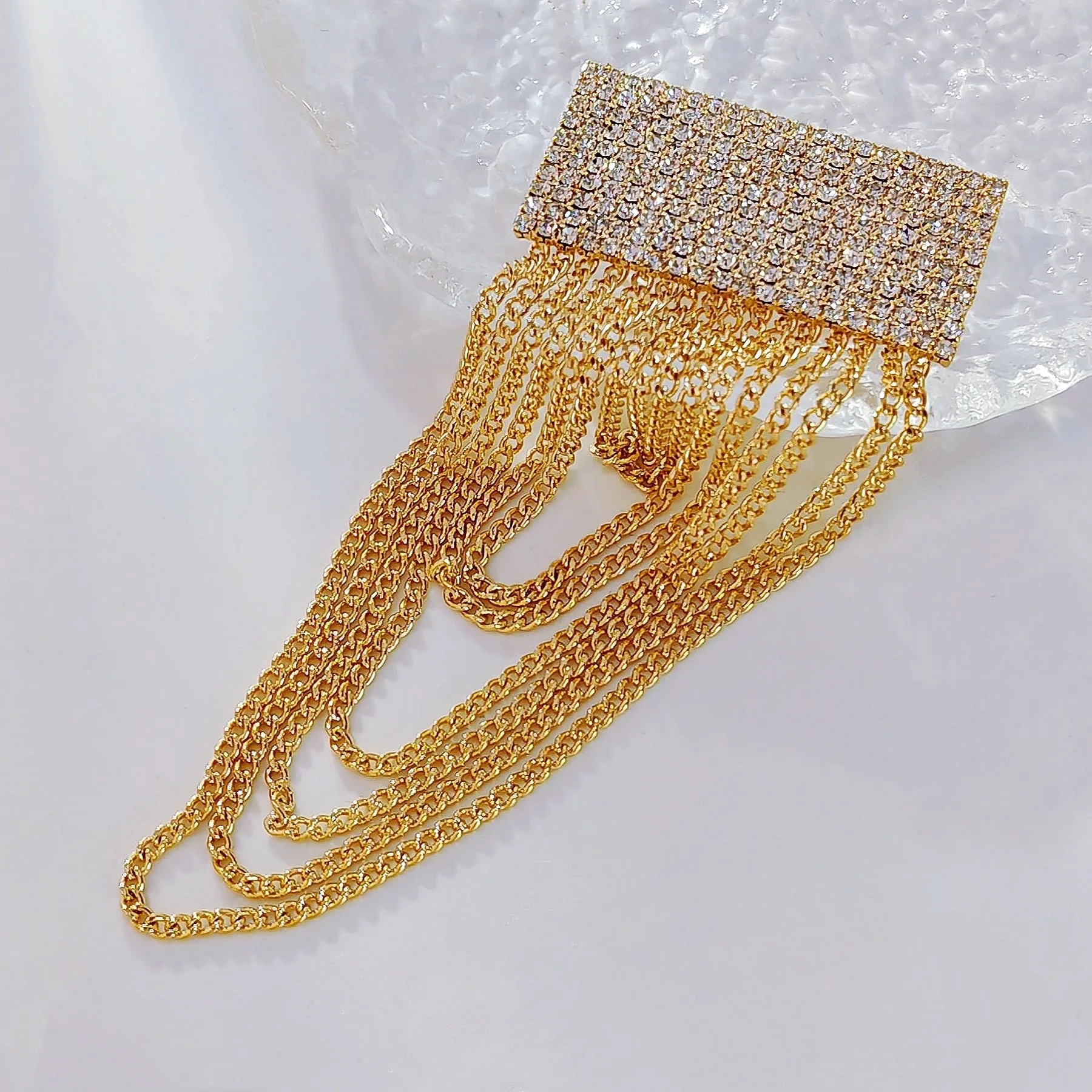 Jewelblings Hip-hop Fashion Inspiration Wide Crystal Pave Bar and Golden Link Chain Drop Brooches Badge Pins for Unisex Base Cloth Accessory