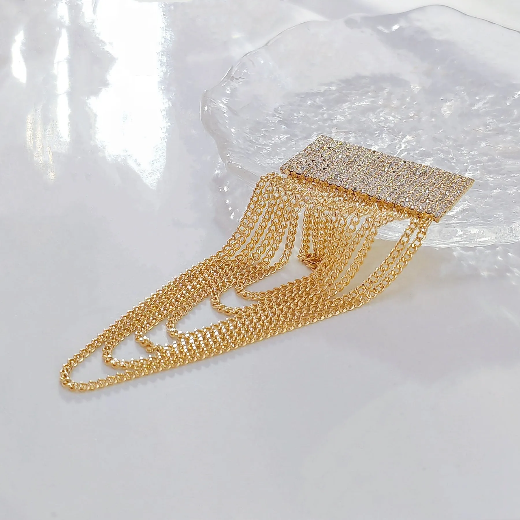 Jewelblings Hip-hop Fashion Inspiration Wide Crystal Pave Bar and Golden Link Chain Drop Brooches Badge Pins for Unisex Base Cloth Accessory