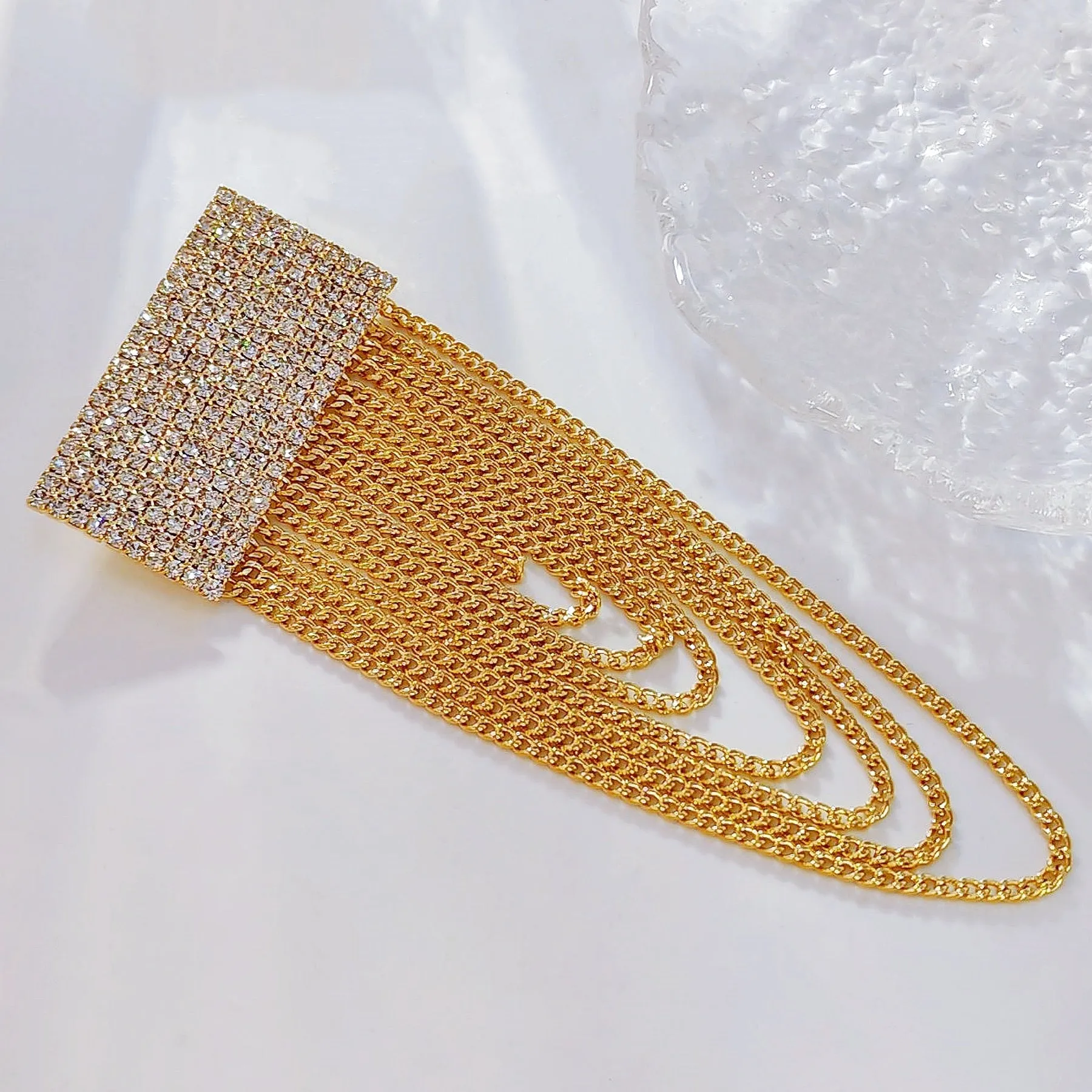 Jewelblings Hip-hop Fashion Inspiration Wide Crystal Pave Bar and Golden Link Chain Drop Brooches Badge Pins for Unisex Base Cloth Accessory