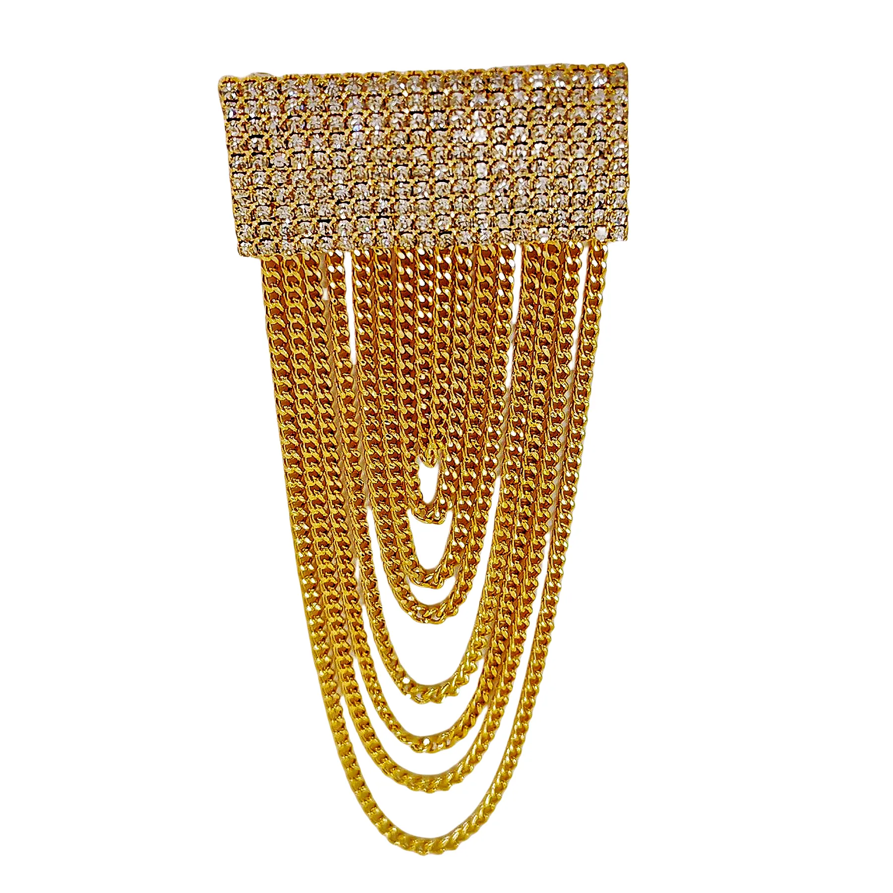 Jewelblings Hip-hop Fashion Inspiration Wide Crystal Pave Bar and Golden Link Chain Drop Brooches Badge Pins for Unisex Base Cloth Accessory