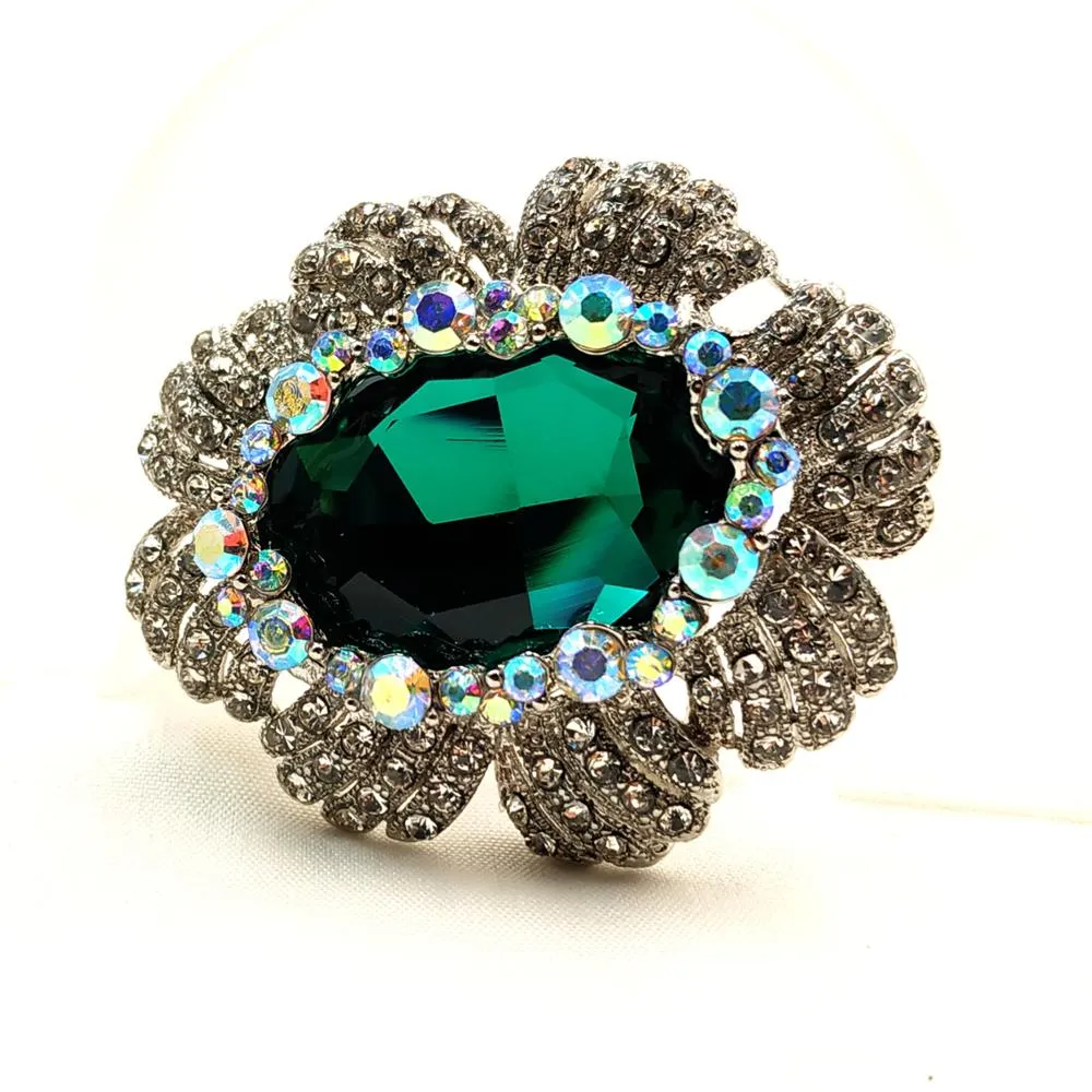 Jewelblings Nature Inspiration AB Crystal Accent Oval Shaped Flower Hot Pink Green Red Stone Women Brooches and Pins Vintage Costume Jewelry