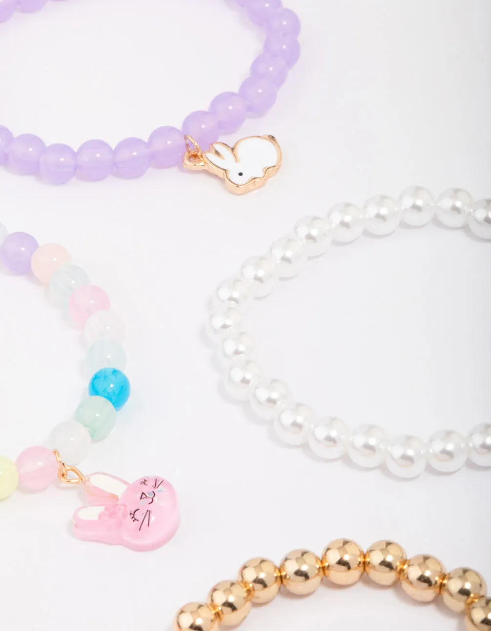 Kids Easter Bunny Flower Stretch Beaded Bracelets 5-Pack