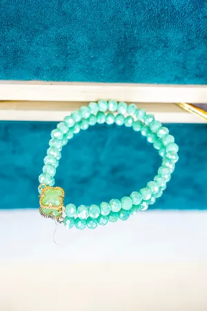 Kyla Clover Mint Beaded Bracelet