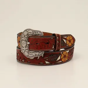 LADIES NOCONA LADIES BELT 1 1/2 FLOWER EMBOSSED OVERLAY RED