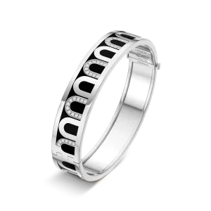 L’Arc de DAVIDOR Bangle GM, 18k White Gold with Lacquered Ceramic and Colonnato Diamonds