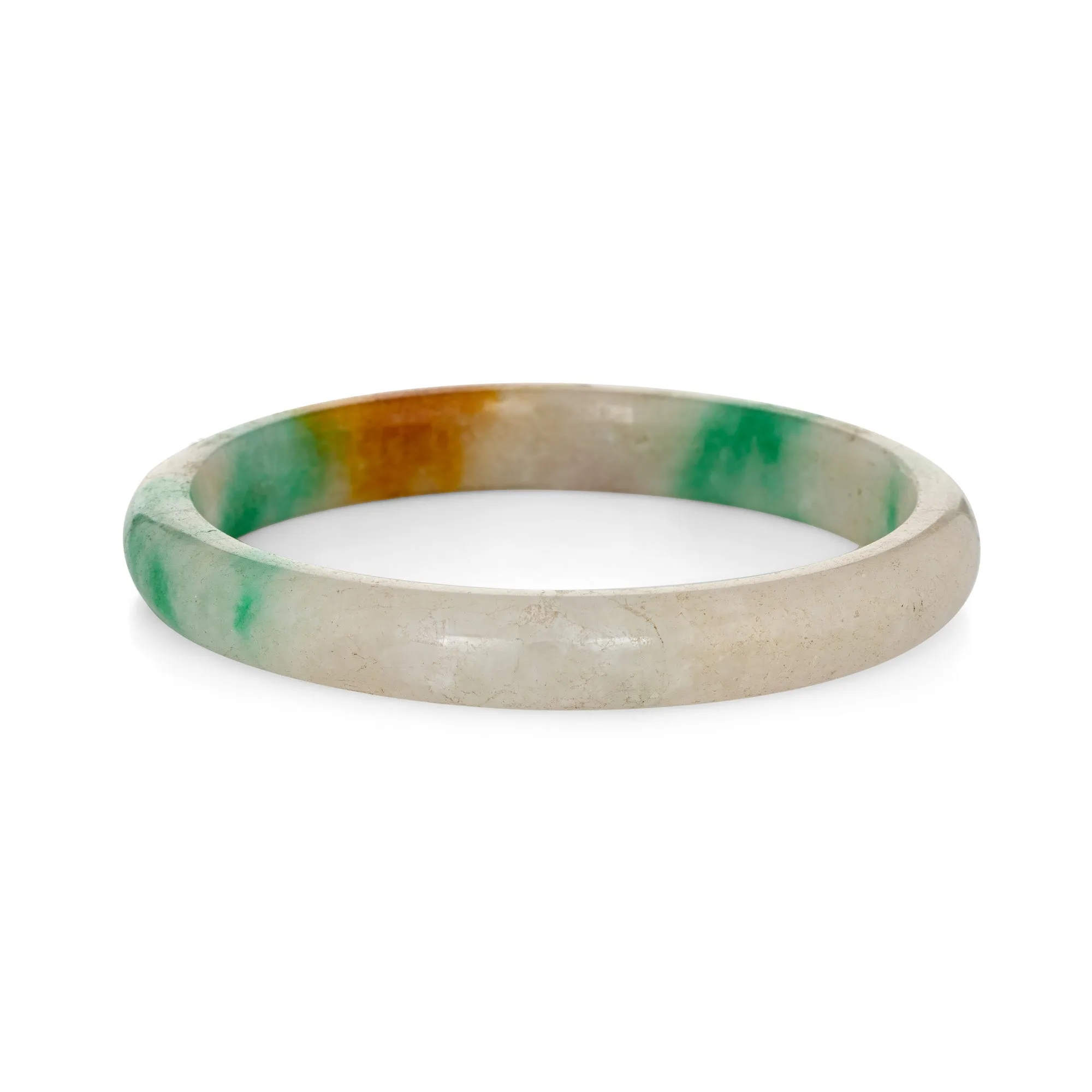 Large Jade Bangle Bracelet Vintage Fine Jewelry 2.75" 8 1/2 Green Orange Slip On
