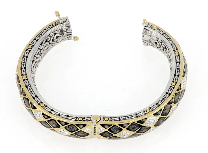 Lattice Collection - Black Abalone Edition - Pavé Hinged Bangle Bracelet