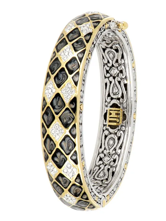 Lattice Collection - Black Abalone Edition - Pavé Hinged Bangle Bracelet