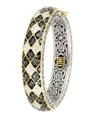 Lattice Collection - Black Abalone Edition - Pavé Hinged Bangle Bracelet