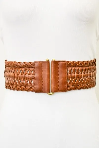 Leather-look braid elastic belt
