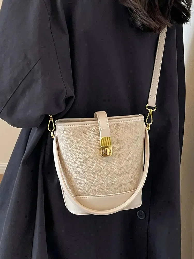 Leather-Trim Bucket Shaped Bag