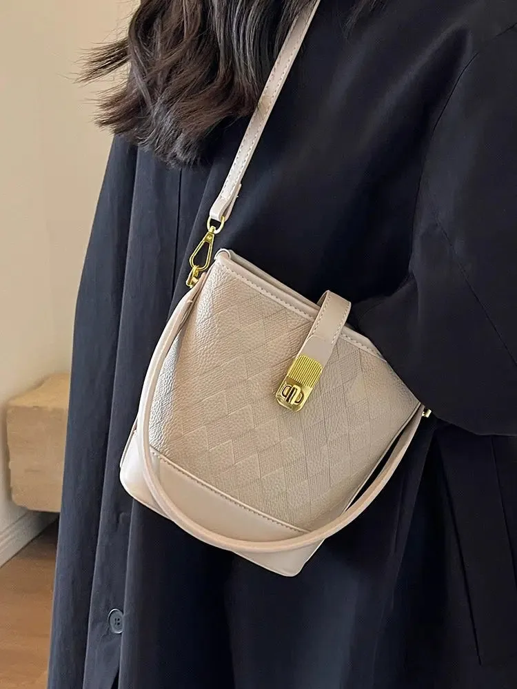 Leather-Trim Bucket Shaped Bag