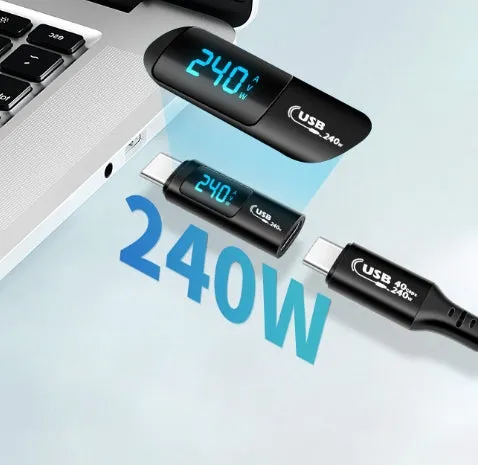 LED Real-time Power Monitoring Display PD240W USB Type C to C OTG Adapter 5A Fast Charging Converter 480Mbps Data Transmission